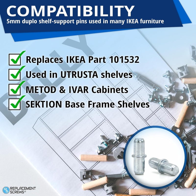 ReplacementScrews Shelf Support Pins/Pegs Compatible with IKEA Part 101532 (Pack of 5) - Image 3